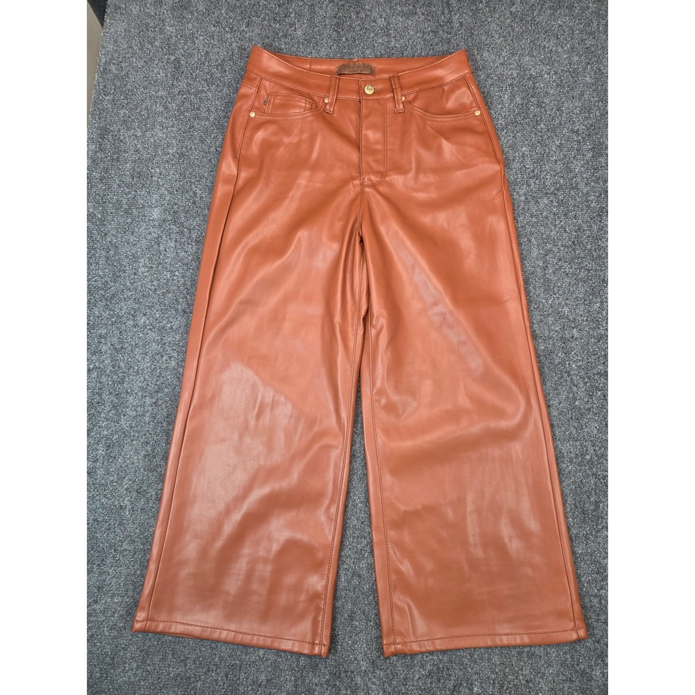 Judy Blue Faux Leather Wide Leg Crop Pants Womens 5/27 Cognac Brown